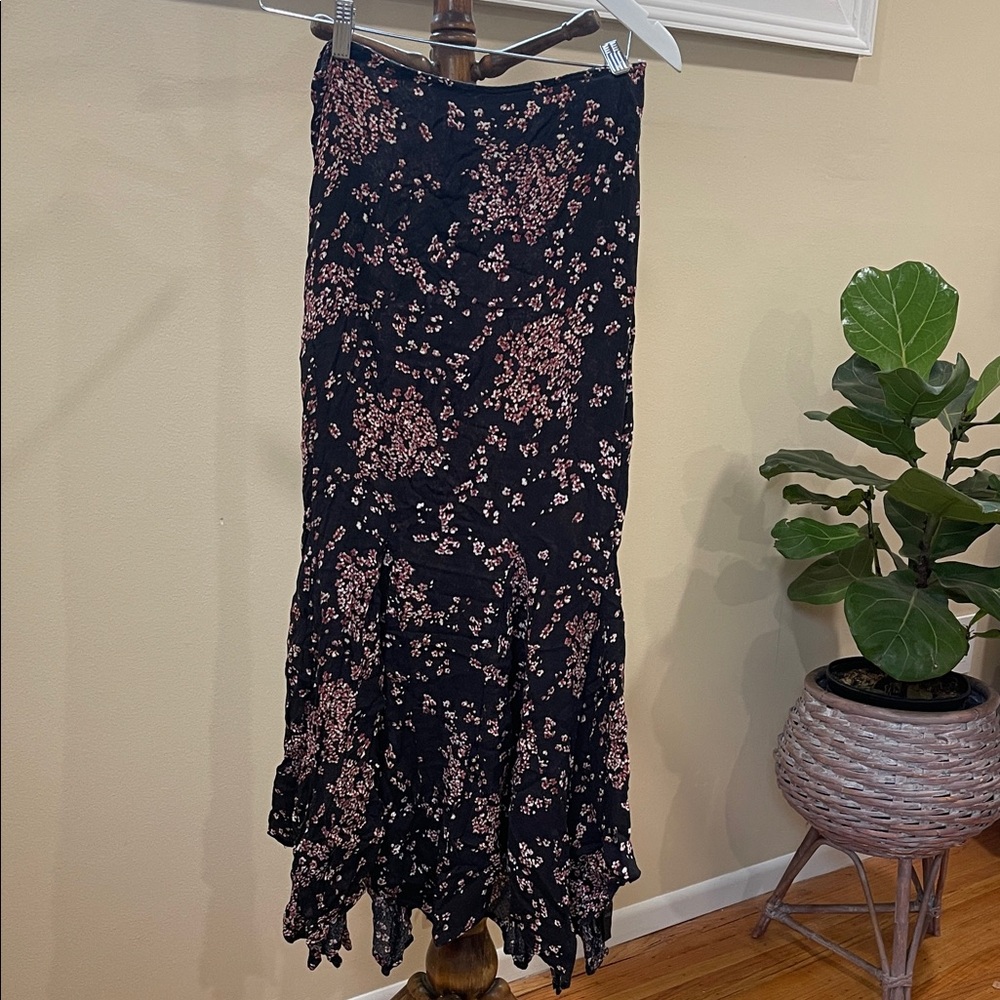 Free People Black and Pink Floral Maxi Skirt